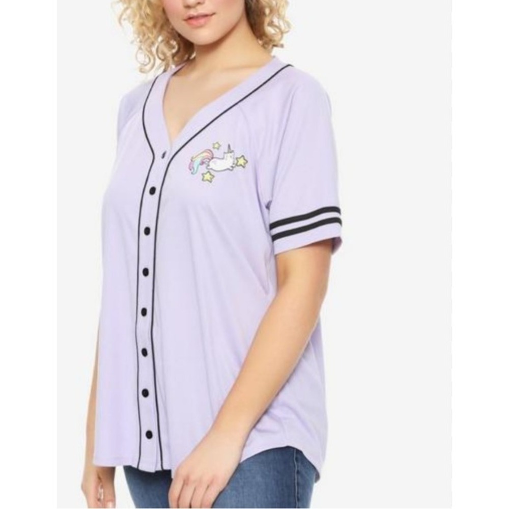 HOT TOPIC Womans‎  Cat + Unicorn BASEBALL TEE JERSEY VERY CUTE Medium